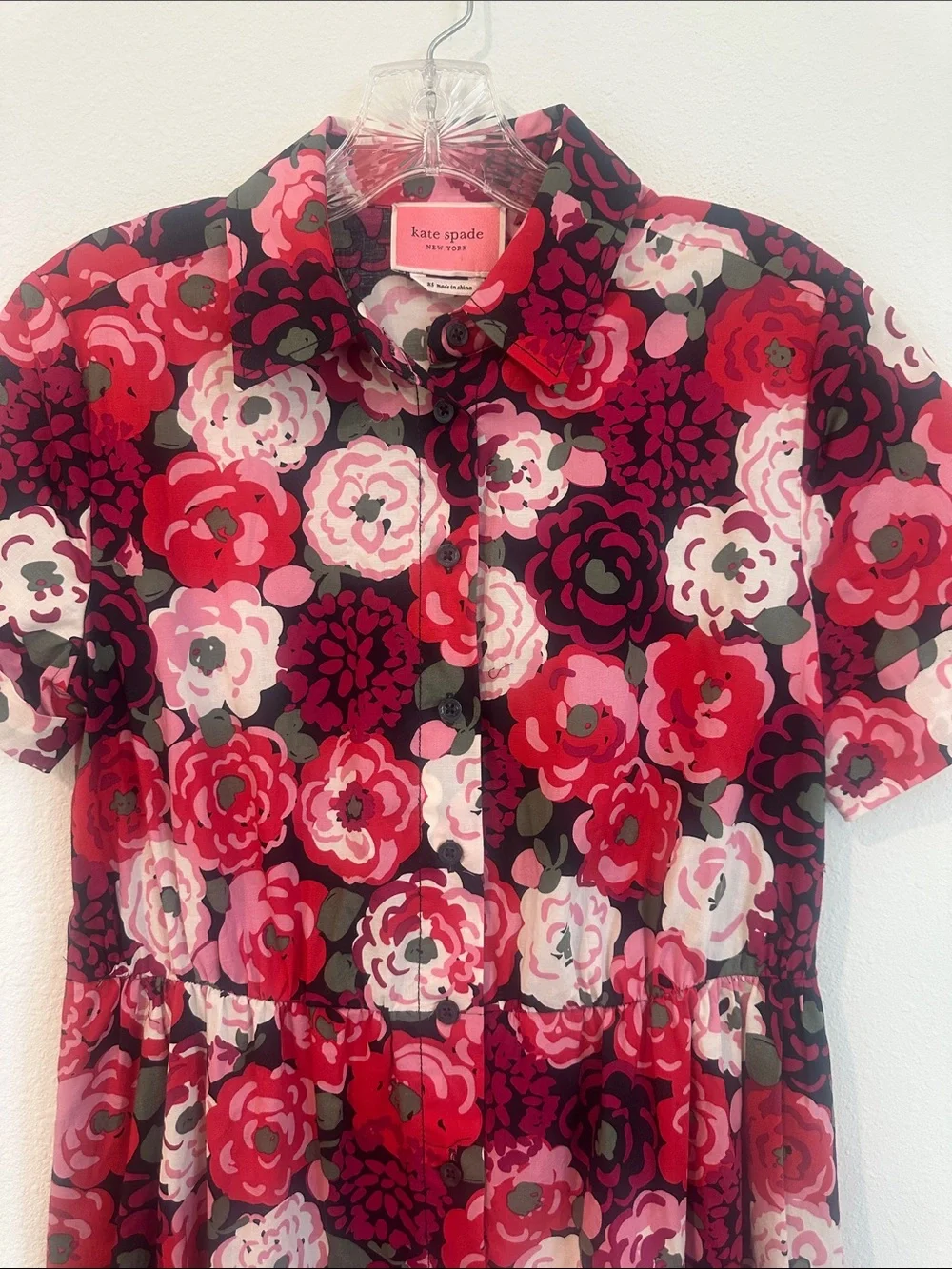 kate spade floral button-front dress in red & pink